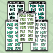 Load image into Gallery viewer, Jumbo Green Plantchette Zombie Days of the Week Sticker Sheet