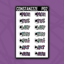 Load image into Gallery viewer, Large Half Skull Zombie Days of the Week Sticker Sheet