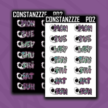 Load image into Gallery viewer, Large Half Skull Zombie Days of the Week Sticker Sheet