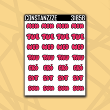 Load image into Gallery viewer, 318 Bubble Letter Days of the Week Sticker Sheet