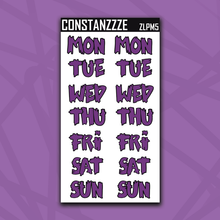 Load image into Gallery viewer, Jumbo Purple Moon Zombie Days of the Week Sticker Sheet