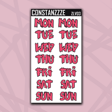 Load image into Gallery viewer, Jumbo Valentines Zombie Days of the Week Sticker Sheet