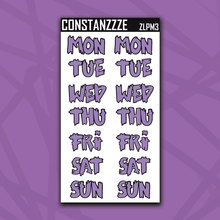 Load image into Gallery viewer, Jumbo Purple Moon Zombie Days of the Week Sticker Sheet