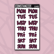 Load image into Gallery viewer, Jumbo Valentines Zombie Days of the Week Sticker Sheet