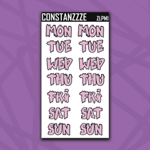 Load image into Gallery viewer, Jumbo Purple Moon Zombie Days of the Week Sticker Sheet