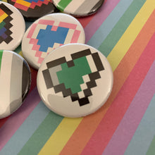 Load image into Gallery viewer, Pride Flag and Pixel Heart Buttons