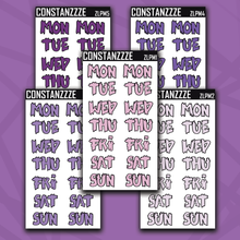 Load image into Gallery viewer, Jumbo Purple Moon Zombie Days of the Week Sticker Sheet