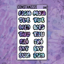 Load image into Gallery viewer, Jumbo Blue Shatter Go Wild Bubble Days of the Week Sticker Sheet