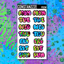 Load image into Gallery viewer, Jumbo Neon Go Wild Bubble Days of the Week Sticker Sheet