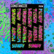 Load image into Gallery viewer, Jumbo Neon Go Wild Zombie Full Days of the Week Sticker Sheet