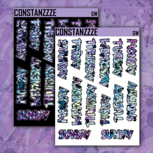 Load image into Gallery viewer, Jumbo Blue Shatter Go Wild Zombie Full Days of the Week Sticker Sheet