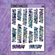 Load image into Gallery viewer, Jumbo Blue Shatter Go Wild Zombie Full Days of the Week Sticker Sheet