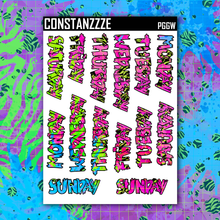 Load image into Gallery viewer, Jumbo Neon Go Wild Zombie Full Days of the Week Sticker Sheet