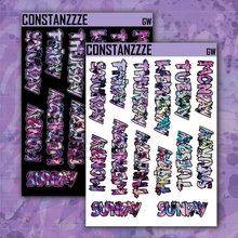 Load image into Gallery viewer, Jumbo Pink Shatter Go Wild Zombie Full Days of the Week Sticker Sheet