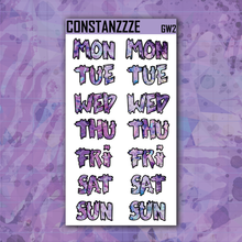 Load image into Gallery viewer, Jumbo Purple Shatter Go Wild Zombie Days of the Week Sticker Sheet