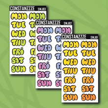 Load image into Gallery viewer, Jumbo Summer Waves Bubble Days of the Week Sticker Sheet