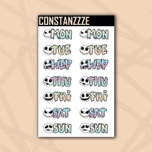 Load image into Gallery viewer, Large Pastel Jack Zombie Days of the Week Sticker Sheet