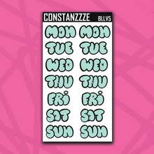 Load image into Gallery viewer, Jumbo Love Zombie Bubble Days of the Week Sticker Sheet