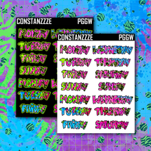 Load image into Gallery viewer, Neon Go Wild Medium Zombie Full Days of the Week Sticker Sheet