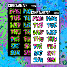 Load image into Gallery viewer, Jumbo Neon Go Wild Zombie Days of the Week Sticker Sheet