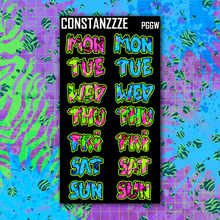 Load image into Gallery viewer, Jumbo Neon Go Wild Zombie Days of the Week Sticker Sheet