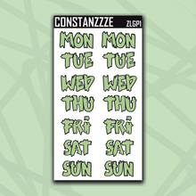 Load image into Gallery viewer, Jumbo Green Plantchette Zombie Days of the Week Sticker Sheet