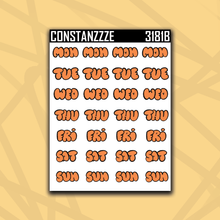 Load image into Gallery viewer, 318 Bubble Letter Days of the Week Sticker Sheet