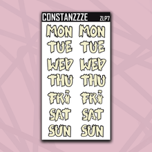 Load image into Gallery viewer, Jumbo Pastel Zombie Days of the Week Sticker Sheet