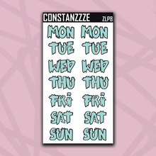 Load image into Gallery viewer, Jumbo Pastel Zombie Days of the Week Sticker Sheet