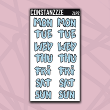 Load image into Gallery viewer, Jumbo Pastel Zombie Days of the Week Sticker Sheet
