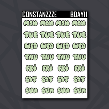 Load image into Gallery viewer, Bubble Letter Days of the Week Sticker Sheet