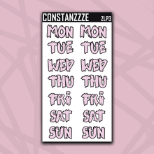 Load image into Gallery viewer, Jumbo Pastel Zombie Days of the Week Sticker Sheet