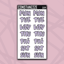 Load image into Gallery viewer, Jumbo Pastel Zombie Days of the Week Sticker Sheet