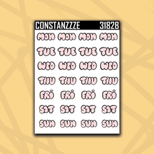 Load image into Gallery viewer, 318 Bubble Letter Days of the Week Sticker Sheet