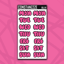 Load image into Gallery viewer, Jumbo Love Zombie Bubble Days of the Week Sticker Sheet