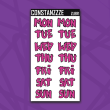 Load image into Gallery viewer, Jumbo Brights Zombie Days of the Week Sticker Sheet