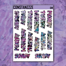 Load image into Gallery viewer, Jumbo Pink Shatter Go Wild Zombie Full Days of the Week Sticker Sheet