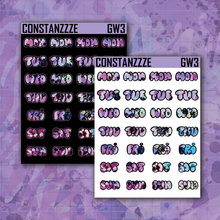 Load image into Gallery viewer, Pink Shatter Go Wild Small Bubble Days of the Week Sticker Sheet