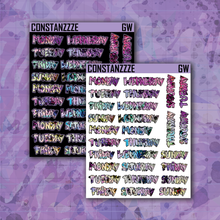 Load image into Gallery viewer, Pink Shatter Go Wild Vertical Zombie Full Days of the Week Sticker Sheet