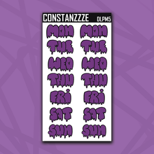 Load image into Gallery viewer, Jumbo Purple Moon Drippy Days of the Week Sticker Sheet