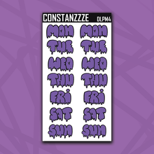 Load image into Gallery viewer, Jumbo Purple Moon Drippy Days of the Week Sticker Sheet