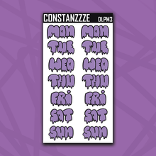 Load image into Gallery viewer, Jumbo Purple Moon Drippy Days of the Week Sticker Sheet
