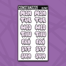 Load image into Gallery viewer, Jumbo Purple Moon Drippy Days of the Week Sticker Sheet