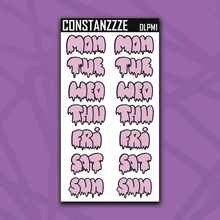 Load image into Gallery viewer, Jumbo Purple Moon Drippy Days of the Week Sticker Sheet
