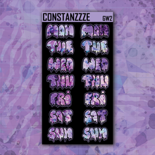 Load image into Gallery viewer, Jumbo Purple Shatter Go Wild Drippy Days of the Week Sticker Sheet