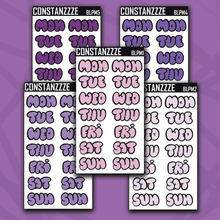 Load image into Gallery viewer, Jumbo Purple Moon Bubble Days of the Week Sticker Sheet