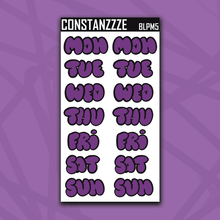 Load image into Gallery viewer, Jumbo Purple Moon Bubble Days of the Week Sticker Sheet