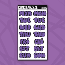 Load image into Gallery viewer, Jumbo Purple Moon Bubble Days of the Week Sticker Sheet