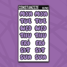 Load image into Gallery viewer, Jumbo Purple Moon Bubble Days of the Week Sticker Sheet