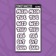 Load image into Gallery viewer, Jumbo Purple Moon Bubble Days of the Week Sticker Sheet